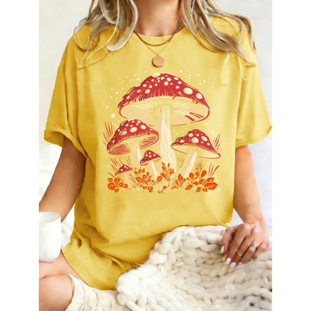 Red Mushroom Personality Graphic Design T Shirt Hip Hop T-Shirts Y2K Cotton Sportswear Summer Womens Clothes