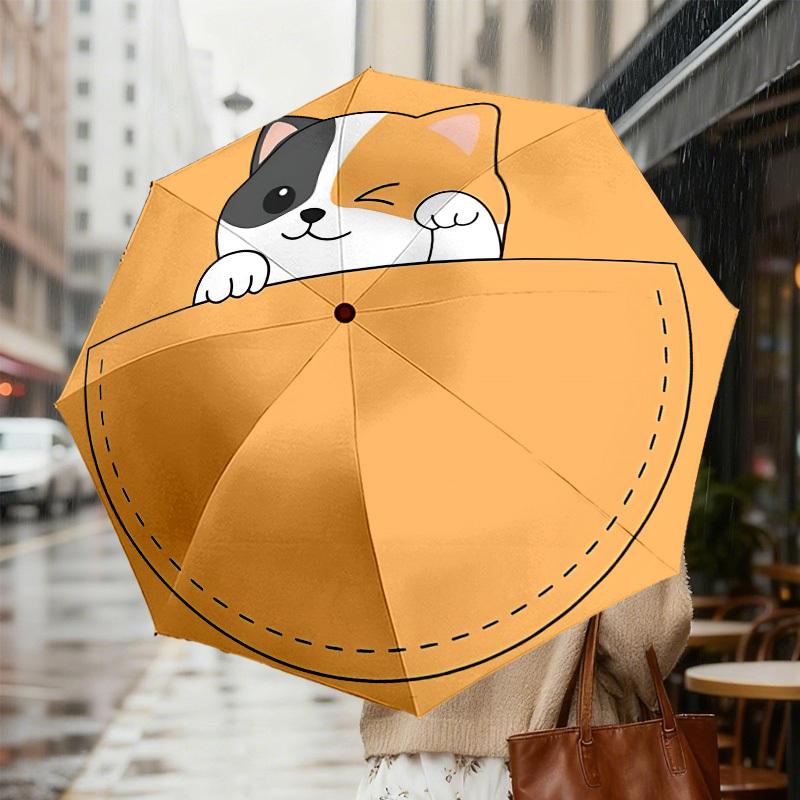 Pocketful of Joy: Cute Cat Pocket Print Umbrella Auto Open/Closed, Outdoor Protection, Lightweight & Durable Travel Accessory 106