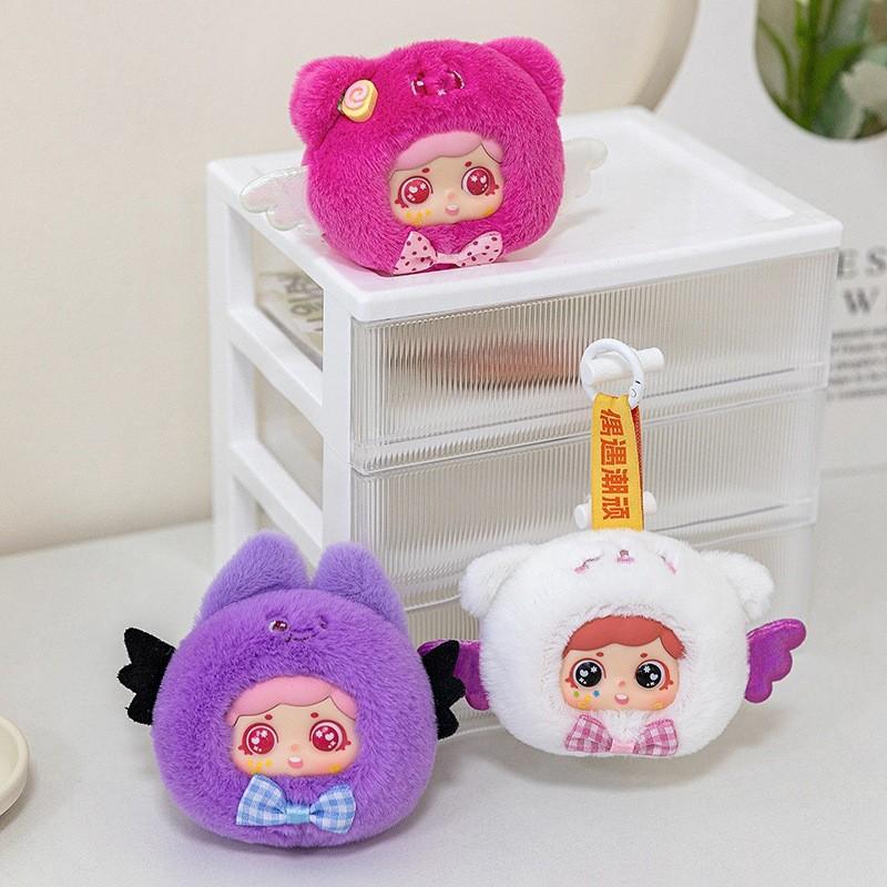 Samoyed Vinyl Doll Cute Mini Plush Figure With Short Faux Fur For Backpack Charm