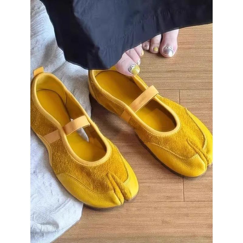 Rindsleder~ Echtes Leder Koreanisch ein Wort mit Ballerina Zehenschuhen, flache Sohle, flache einfarbige Schuhe, Damen elas