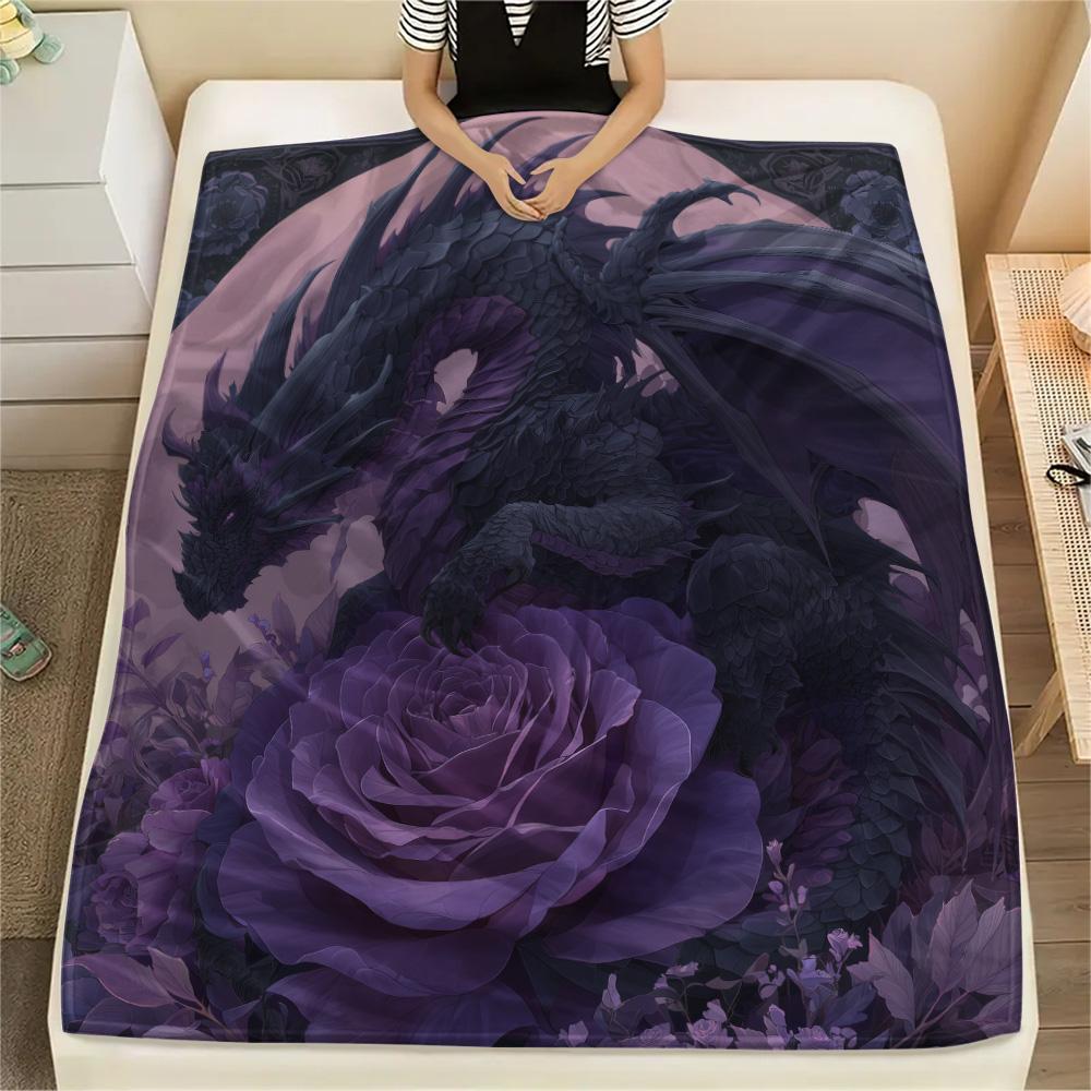 Rose Dragons  Print Flannel Blanket, High quality Comfortable for All Seasons, Home Decor, Warmth and Comfort