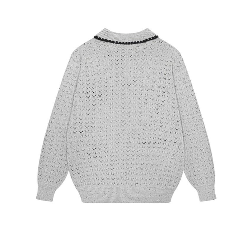 Unisex Oversized Knit Sweater With Cat Jacquard V-Neck Loose Fit Cotton Pullover Winter