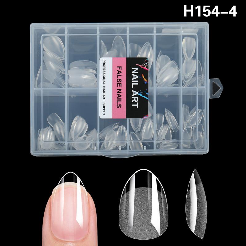 216 PCS Seamless Press On False Nail Tips Transparent Full Cover Fingernail Tip Half Matte Long Coffin Almond Artificial Nails