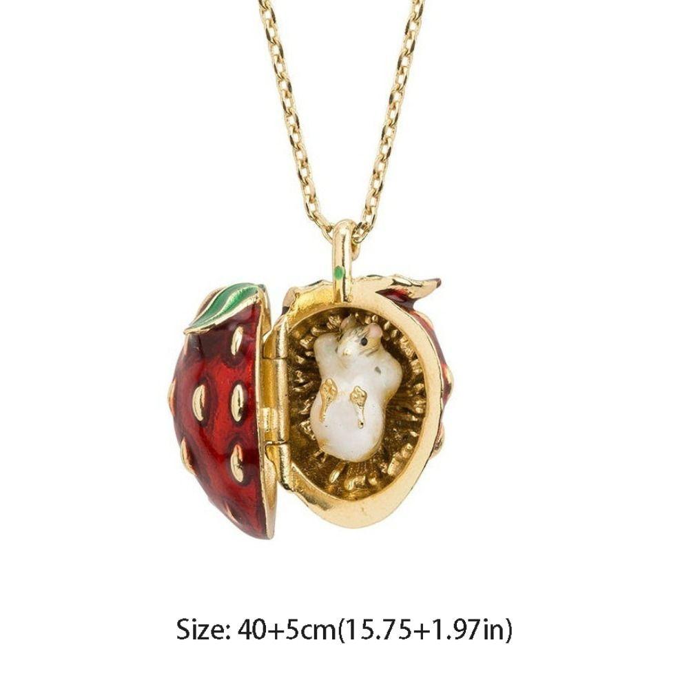 Opening and Closing Lid Locket Pendant Necklace Hidden Animal Glazed Fruit Choker  Birthday Gift
