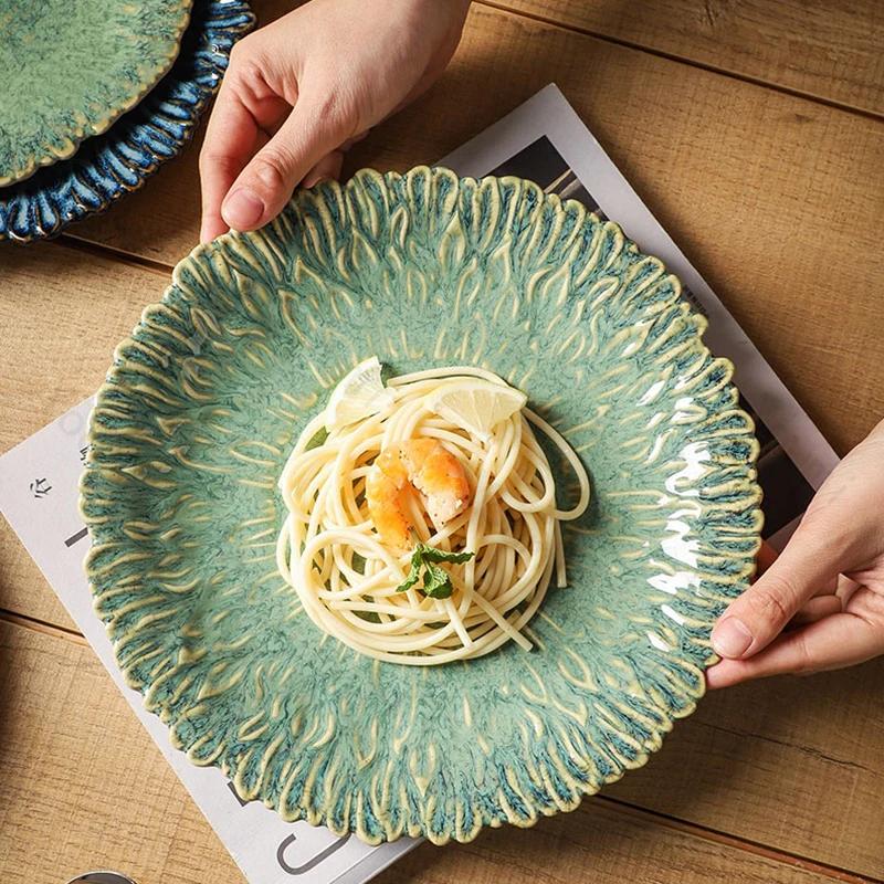 Creative Retro Irregular Ceramic Plates Light Luxury Restaurant Steak Salad Plate Exquisite Delicious Dishes Household Tableware