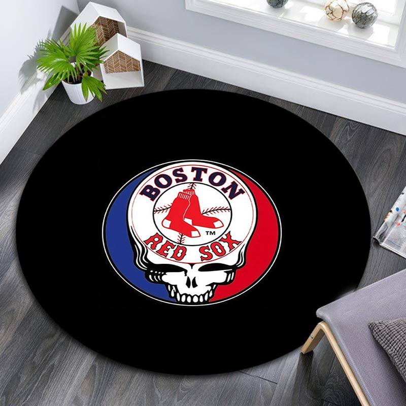 Boston Red Sox2 Round Area Rug,Carpet Rug for Living Room Bedroom Sofa Playroom Decor,Non-slip Floor Mat