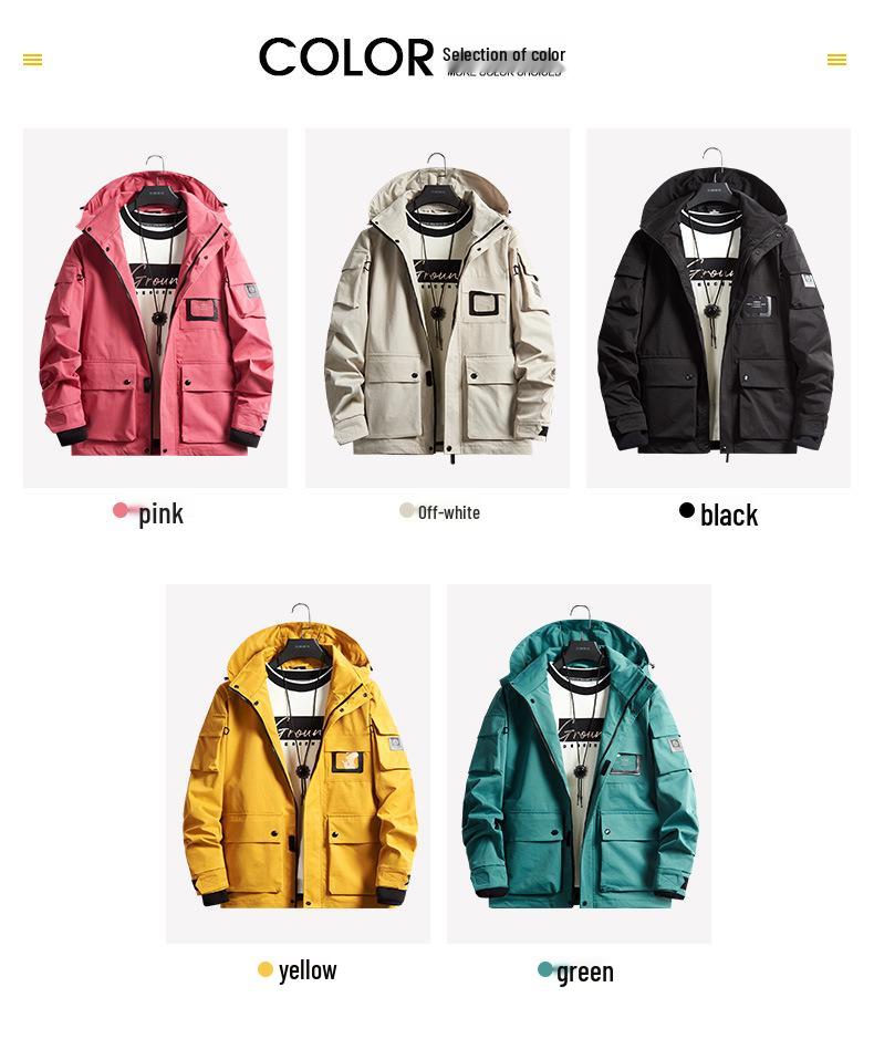 Youth Yellow Japanese Cotton Windbreaker with Flap Pockets - Spring & Autumn Loose Fit Jacket