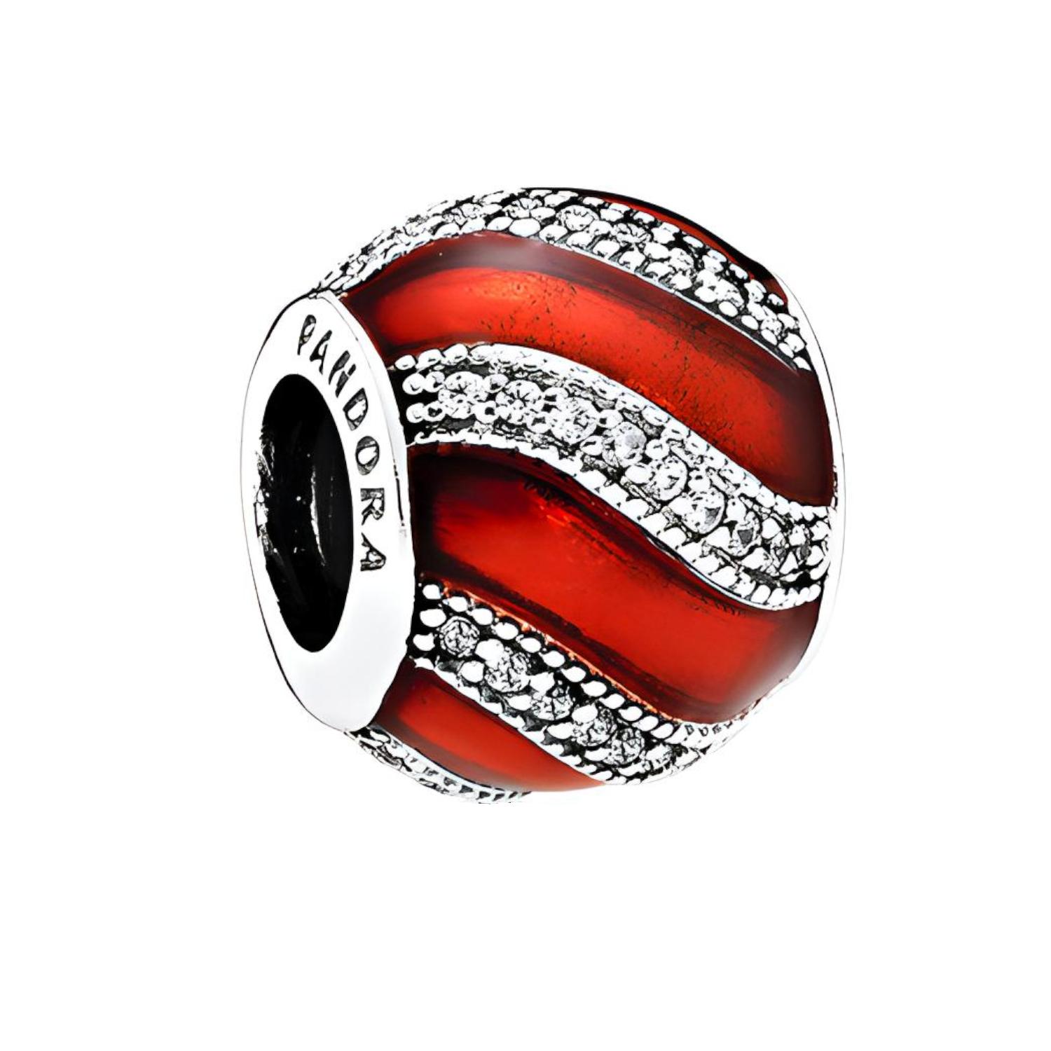 Pandora Bracelet Charm Red Ribbon Ball Bead Cubic Zirconia Pendant Women bracelet 791991EN07 Red