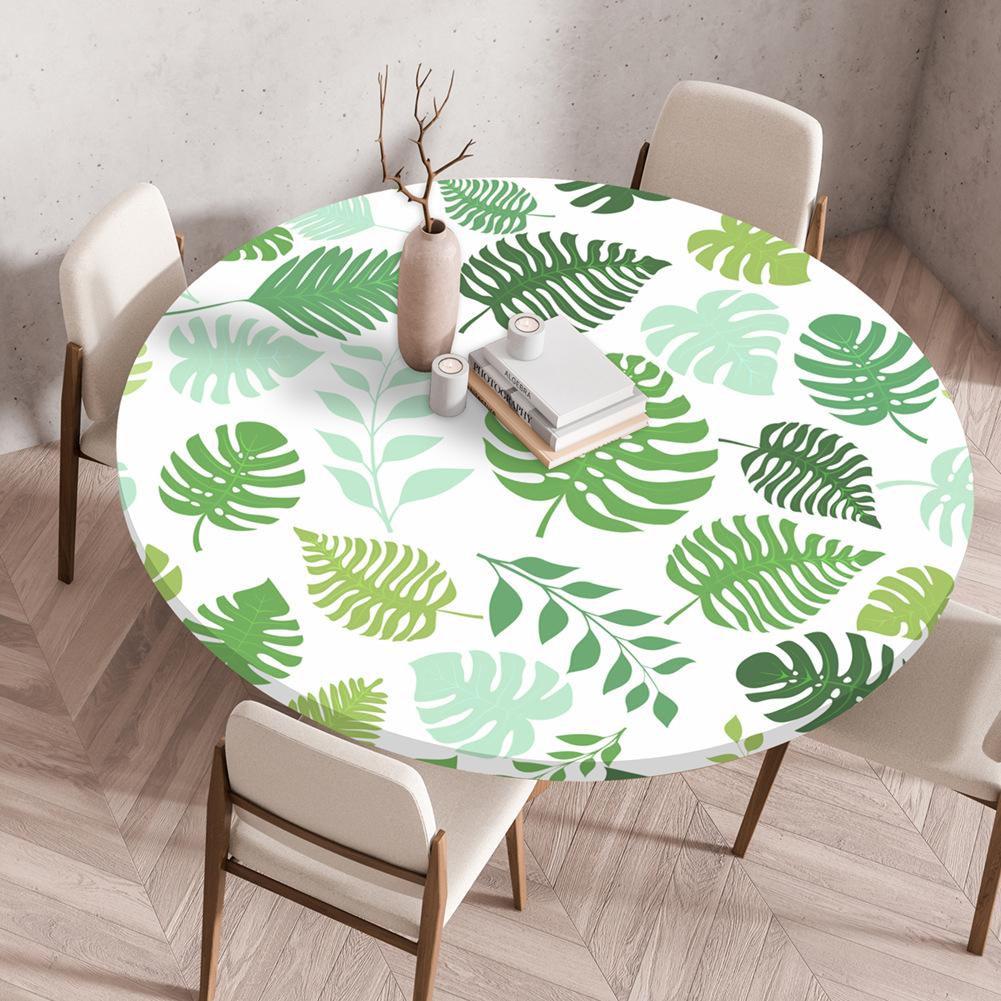 Round Table Cover Protector Elastic –Floral Print Fitted Tablecloth Waterproof,Elastic Edge Round Table Cloth for Dining Kitchen