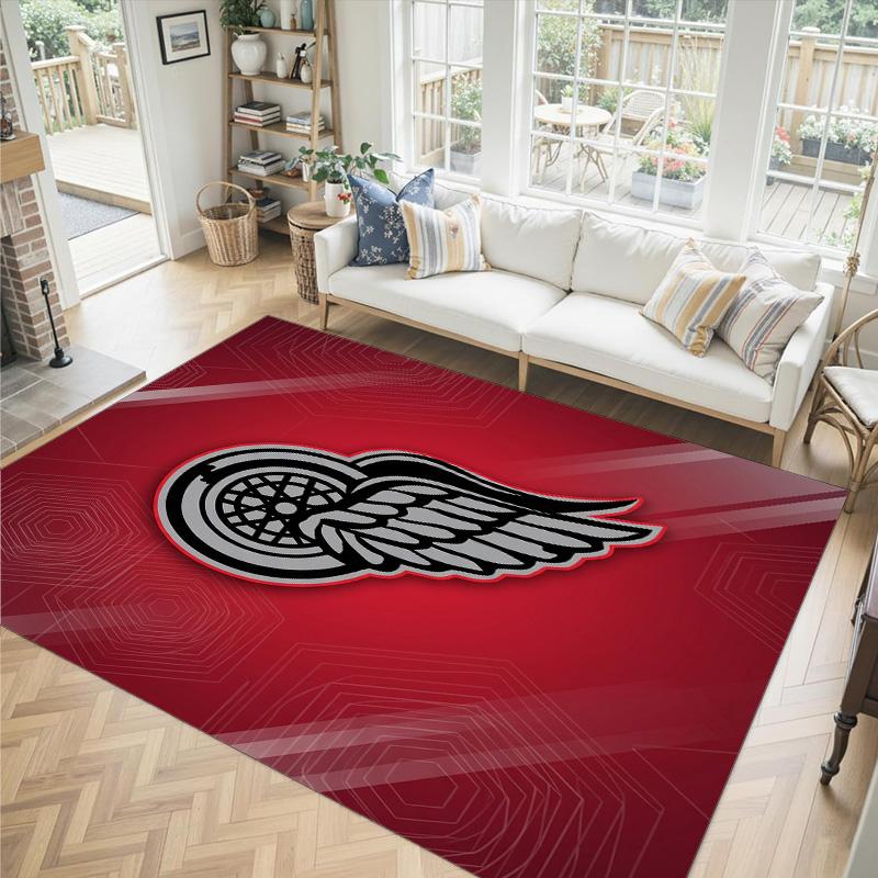 Detroit Red Wings Design Crystal Velvet Carpet Cozy Non?Slip Printed Rug For Bedroom Living Room Entrance