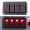 4 Gang Rocker Switch Panel LED Backlight 5‑Pin Overheat Protection for 12V/24V Vehicle Marine Yacht BoatRed Light
