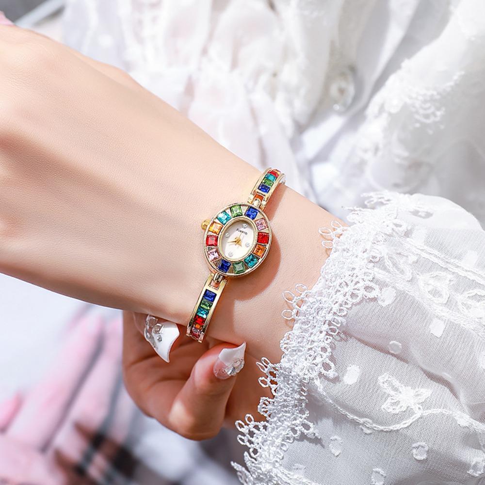 Fashion With Watch Box Ladies Quartz Watch Colorful Diamonds Elegant Rhinestone Watche Oval Dial Watch Women Gift