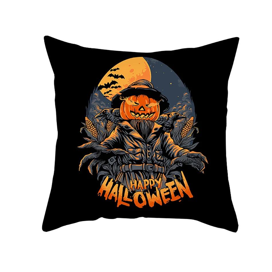 Home Decor Halloween Cushion Cover Skull Cat Scary Pumpkin Bat Castle Print Square Pillowcase Party x Funda de almohada