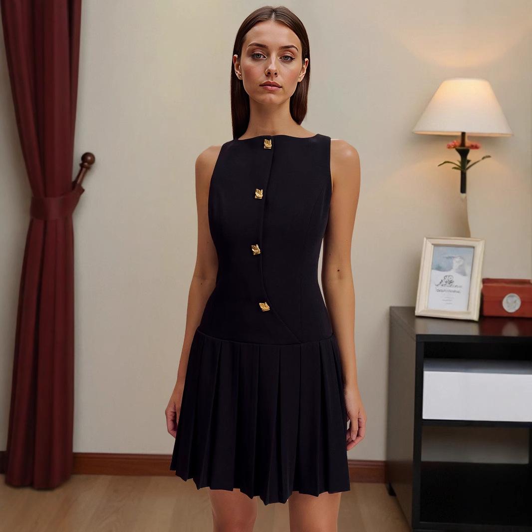 Spring and summer new products, simple European and American cross-border women s clothing personalized wide pendulum pleated waist solid color european and american code s