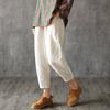Women Spring High Waist Solid Color Pockets Loose Trousers Ninth Harem Pants