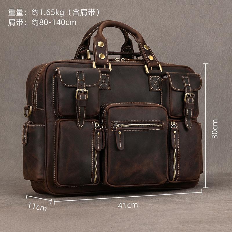 Vintage Crazy Horse Leather Travel Bag Men'S Business Cowhide Briefcase Genuine Leather Portable Oblique Span Bag Briefcase