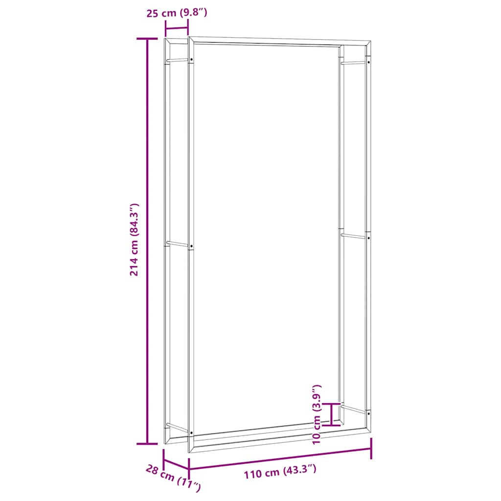 Firewood Rack Matte Black 110 X 28 X 214 Cm Steel