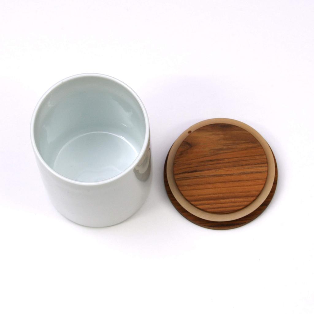 LOLO | Vorratsdose, Weiß | 420ml | Keramik | Teak | Holzdeckel | Aufbewahrungsbehälter | Hergestellt in Japan | Japanisches Geschirr |