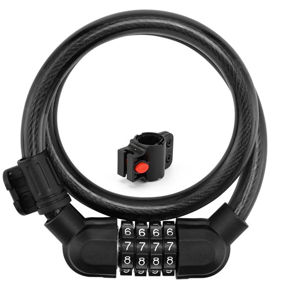 Bicycle Lock Portable Four digit Combination Ring Lock Light Smart Small Oval Ring Anti theft Lock 12*600mmWith lock frame black