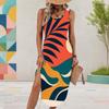 Women Plus Size Sleeveless U Neck Printed Gradient High Side Slit Long Dress