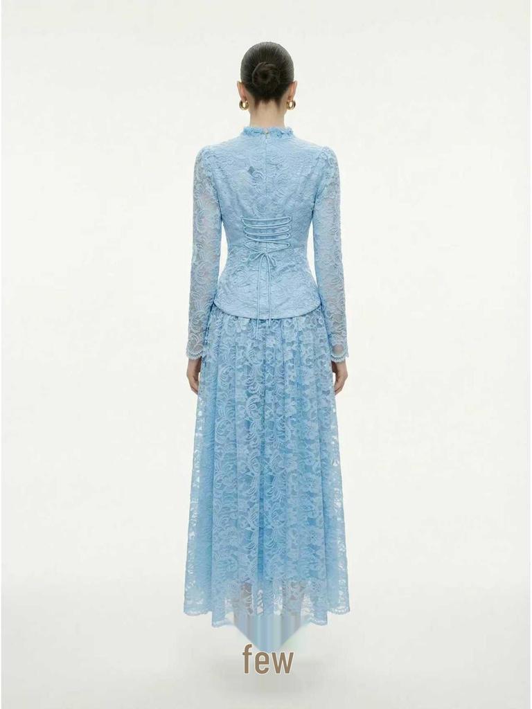 Elegant Lace Top & Waist-Cinching Long Skirt Set: Spring 2026 Collection