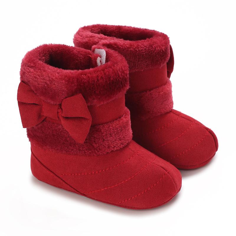 0-18M Babyschuhe Mädchen Winter Plüsch Komfort Schneestiefel Niedliche Schleife Baumwollschuhe Baby Weichbesohlt Rutschfest Kleinkindschuhe
