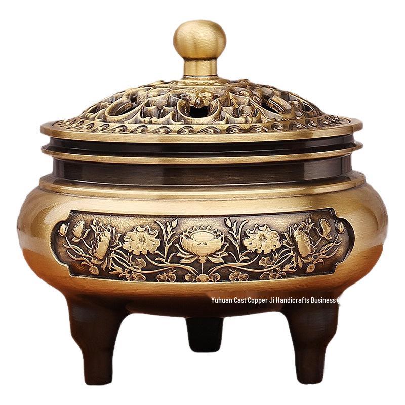 Brass Three-Legged Lotus Incense Burner for Living Room or Study - Handcrafted Ornament