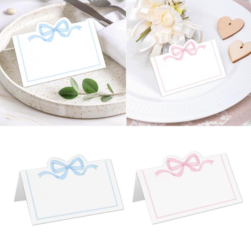 Lot de 100 Cartes de Table Nœud Rose Cartes de Placement Étiquettes vierges d'attribution de place pour Mariages et Réunions Sociales