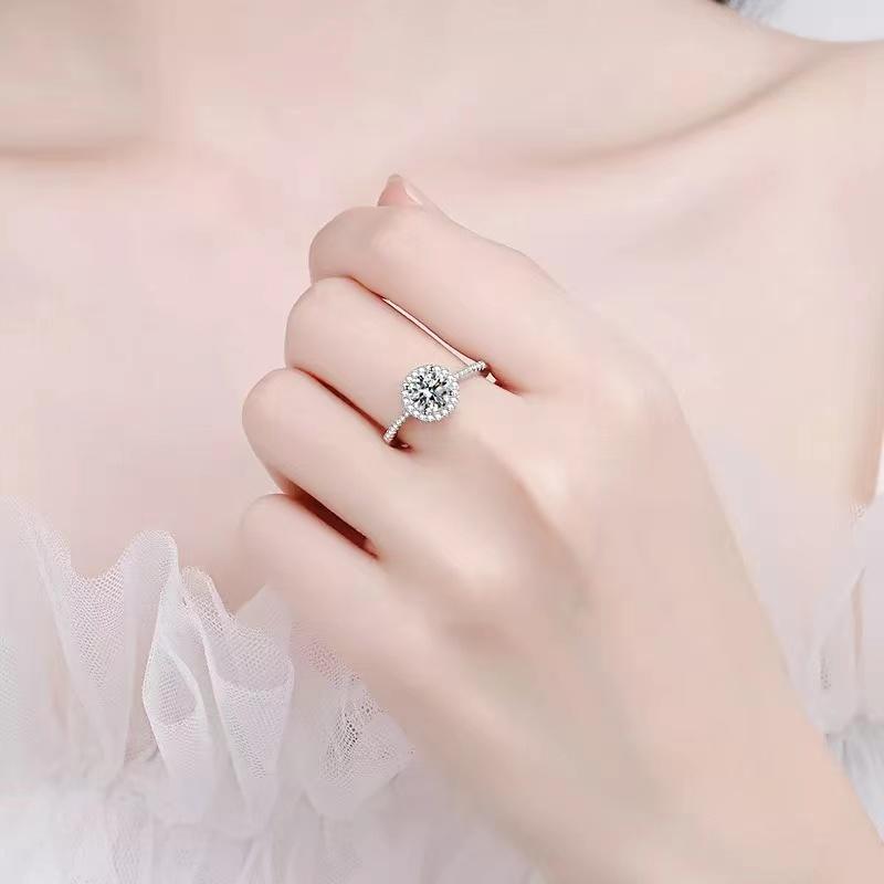 Color Real Moissanite Diamond Round Ring Pure 925 Sterling Silver for Women Wedding Fine Jewelry