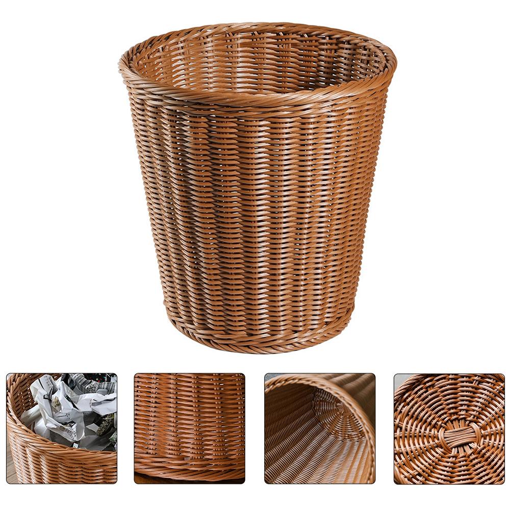 

1PC False Rattan Woven Trash Bin Woven No Lid Wastebasket(Imitated Rattan Style) светло-коричневого