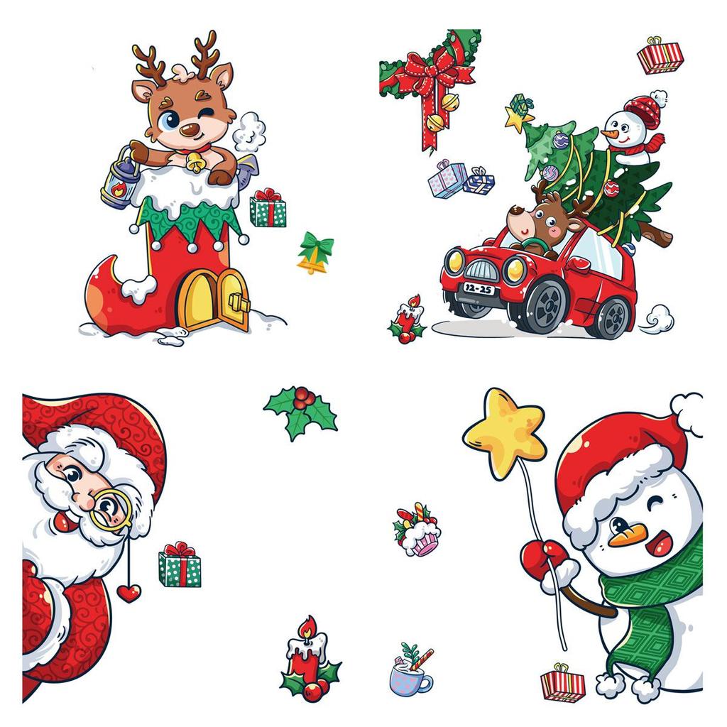 Vánoční dekorace Samolepky na okno Cartoon Elk Santa Claus Sněhulák Vánoční zrcadlové samolepky Veselé Vánoce Samolepka Nový rok