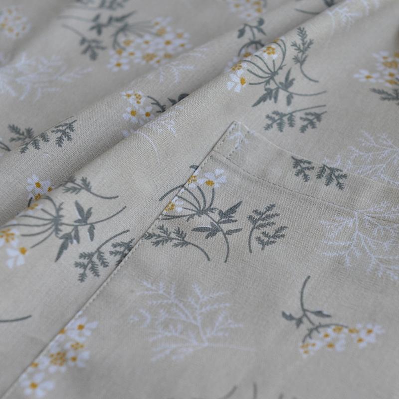 Cotton Linen Apron Split Neck Design Adjustable Tie Floral Pattern Large Pockets For Cooking Gardening