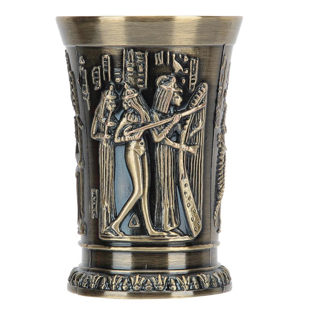 Bronze Metal Shot Glass Embossed Vintage Wine Glass Shot Glasses Retro Whiskey Cup  For Cocktail