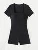 Tuta Corta a Coste Manica Corta Aderente Yoga Danza Fitness Estiva da Donna Pezzo Unico Moda Elegante Outfit da Spiaggia per le Vacanze