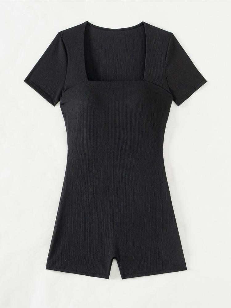 Tuta Corta a Coste Manica Corta Aderente Yoga Danza Fitness Estiva da Donna Pezzo Unico Moda Elegante Outfit da Spiaggia per le Vacanze