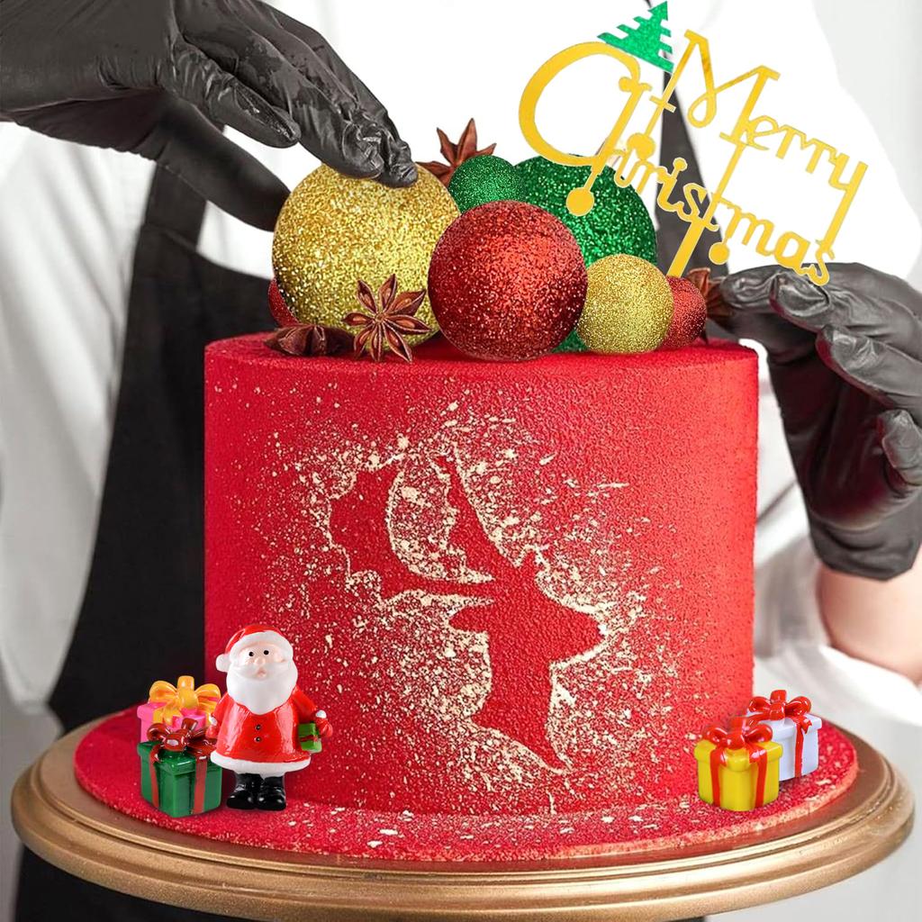 Glitter Christmas Cake Decor Santa Claus Cake Topper Red Green Cake Decor for Christmas Baby Shower Birthday Party Supplies