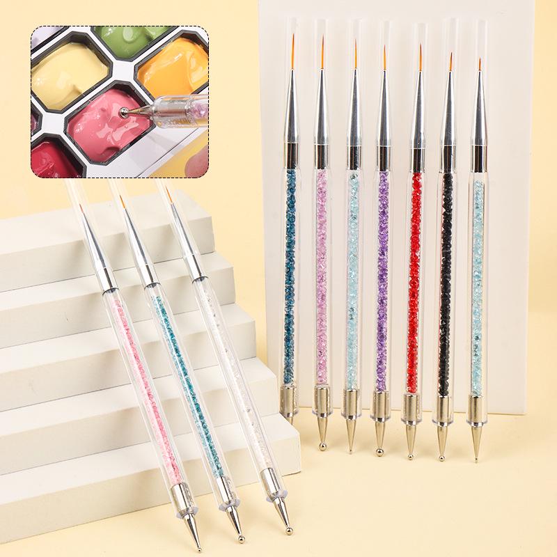 Nail Art Rhinestone & Dotting Pen 5-piece Set - Double-ended Liner & Flower Painting Tool