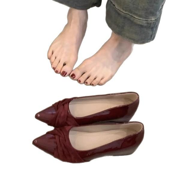 Soft Leather Naked Pink Pointed Head Shallow Mouth Single Shoes Women's Early Spring New Models with Skirt Inner Height Increase Commuting