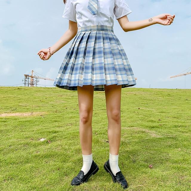 Sommer Frauen Röcke 2020 Hohe Taille Koreanischen Stil Falten Röcke für Mädchen Nette Süße Damen Plaid Mini Rock Frauen