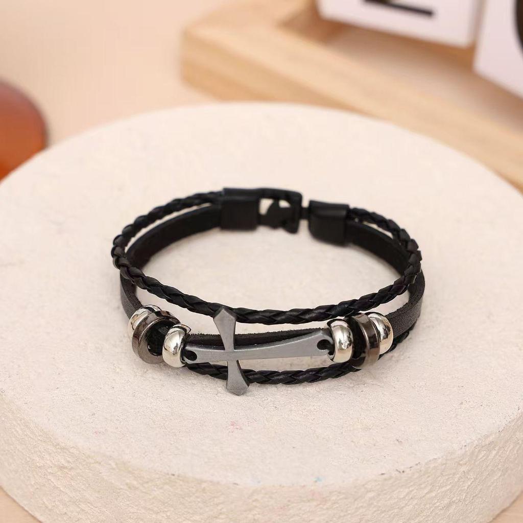Punk Retro Handmade Woven Cross Bracelet - Unisex Personalized Design