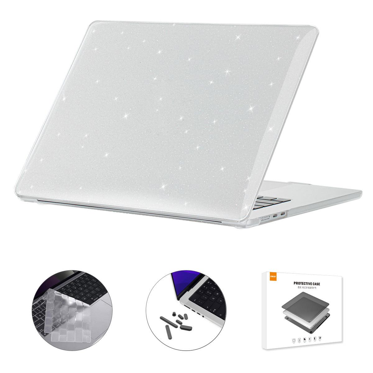 

For Macbook Air 15 inch (2025)/(2024)/(2023) A2941 (EU Version) Glitter PC Laptop Case with TPU Film+Plugs Transparent