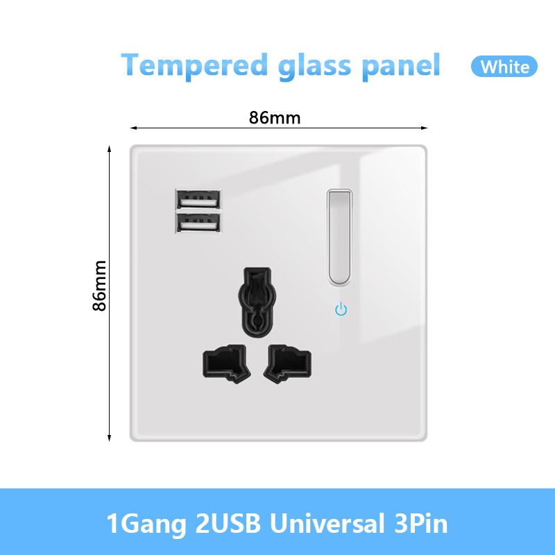 White LED Indicator Light Switch Panel Glass Piano Key Self-reset Wall Switch socket,UK FR EU Universal USB Electrical Outlet