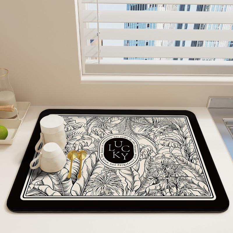 Vintage Kitchen Drain Mat Coffee Maker Carpet Mats for Drying Dishes Nordic Desk Cup Coasters Absorbent Dinnerware Placemat