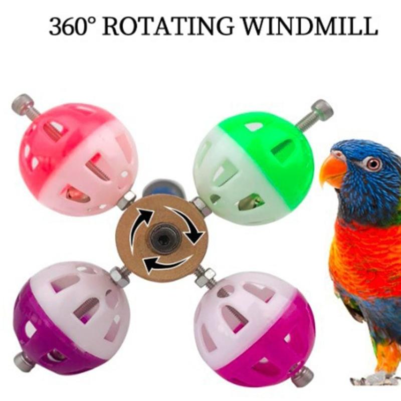 Wood Bird Perch Stand With Rotating Bells Balls Cage Exercise Toy For Conures Parrotlets Cage Entertainment Activity Toy