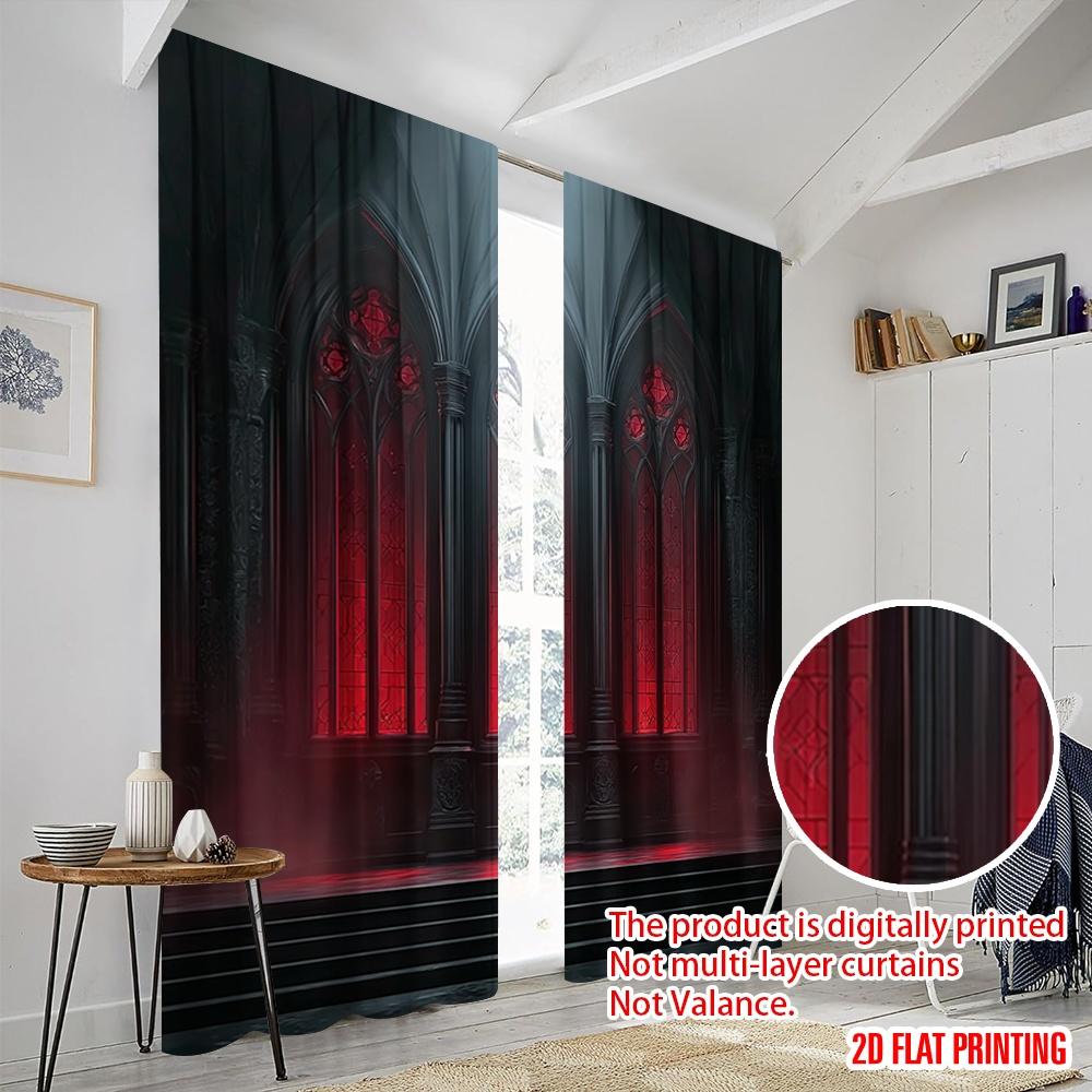 Plane Printing Curtains Window Treatment Gothic Vampire Castle Versatile Polyester Without Rod Outdoor Curtain Set Of 2 Made Washable