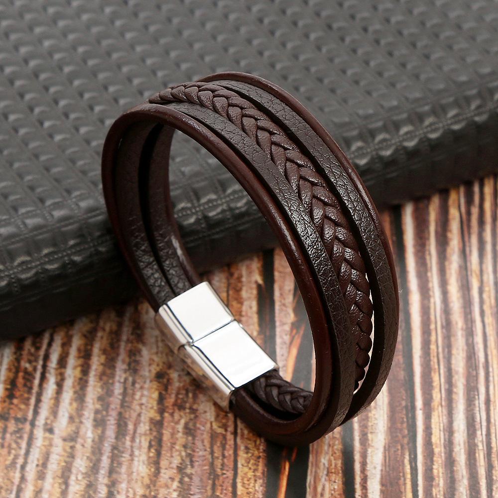Men's Retro Hand-Woven Bracelet with High-Grade Stainless Steel Magnetic Clasp.