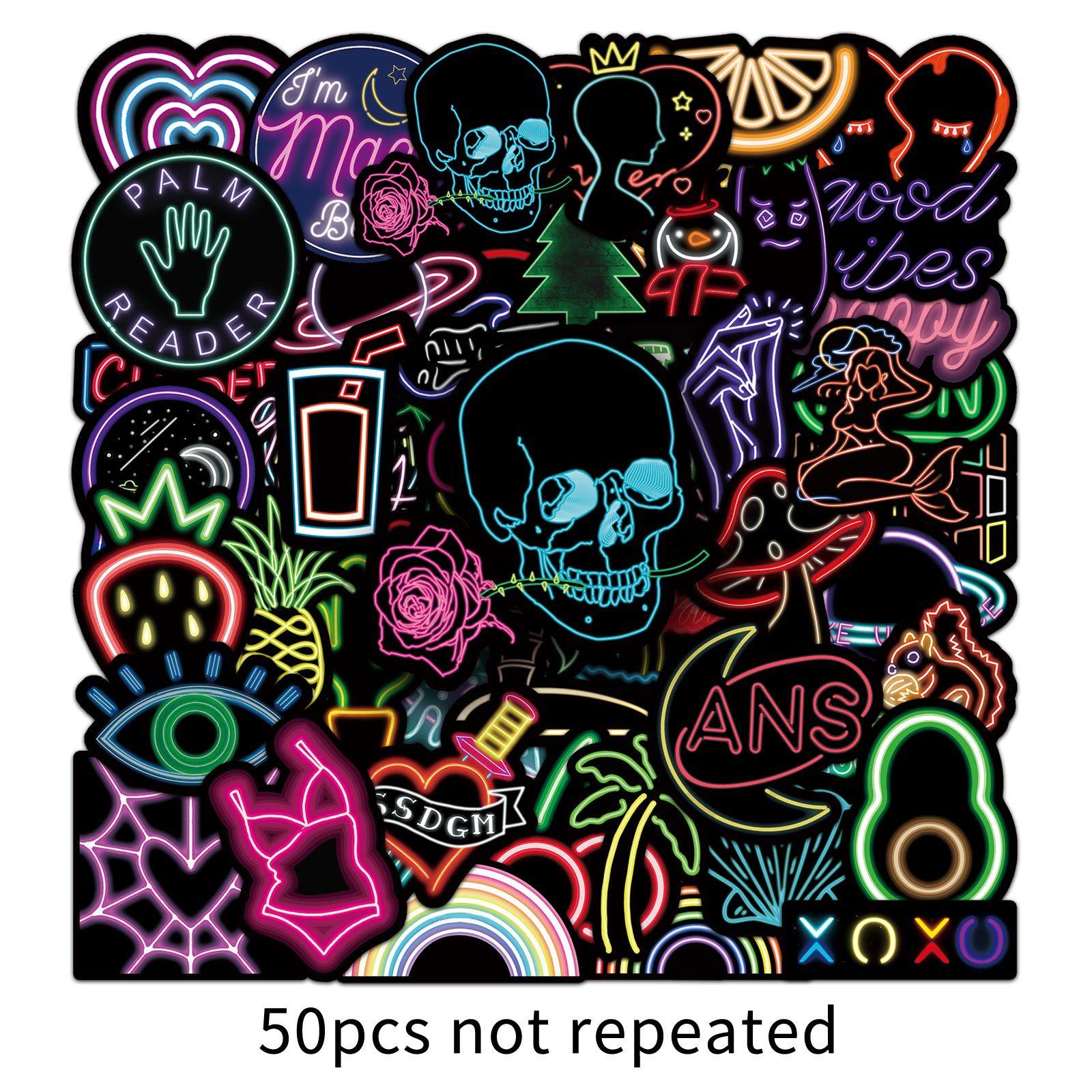 

50 Neon Doodle Personality Ins Style Colorful Creative DIY Suitcase Handbook Mobile Stickers