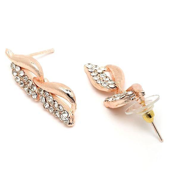 Women American Diamond Studded Intrcately Designed Leaf Shaped Necklace With Earring Jewellery Set For Women and Girl