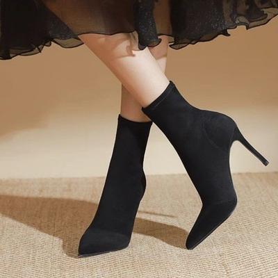Mode 2024 Schoenen van Hoge Kwaliteit voor Dames Enkel Dameslaarzen Sexy Moderne Laarzen Dames Stiksel Puntige Neus Instapper Dunne Hakken Schoenen Vrouwelijk