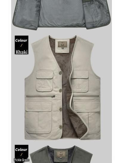Woodpecker Men's Warm Fleece Lined Vest - Thickened Cotton Sleeveless Jacket for Autumn and Winter